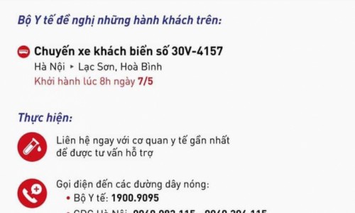 Bộ Y tế tìm người trên chuyến xe từ Hà Nội tới Hòa Bình