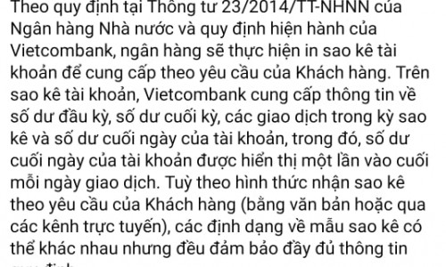 Vietcombank lên tiếng về việc sao kê tài khoản của khách hàng