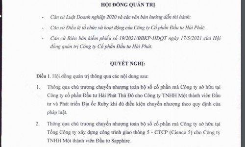 Hải Phát Invest thoái vốn khỏi Hải Phát Thủ Đô và Cienco 5, muốn huy động vốn lớn triển khai dự án