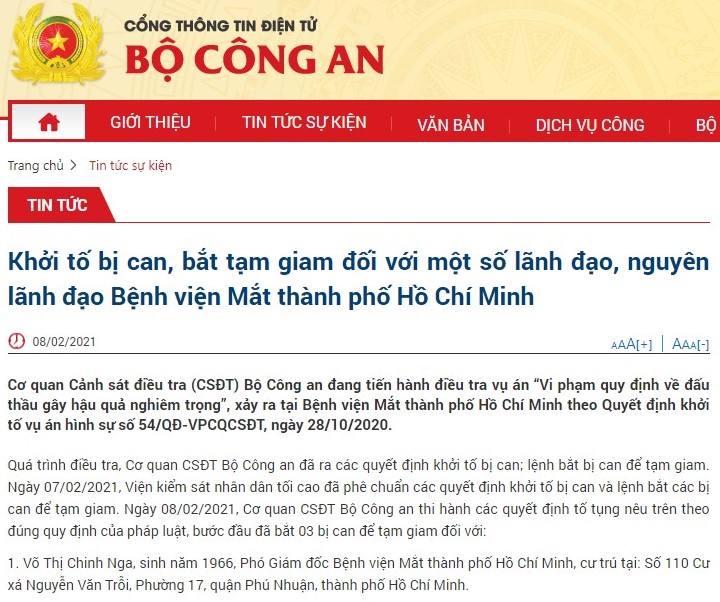 Khởi tố, bắt tạm giam Phó Giám đốc, nguyên Phó Giám đốc Bệnh viện Mắt TPHCM