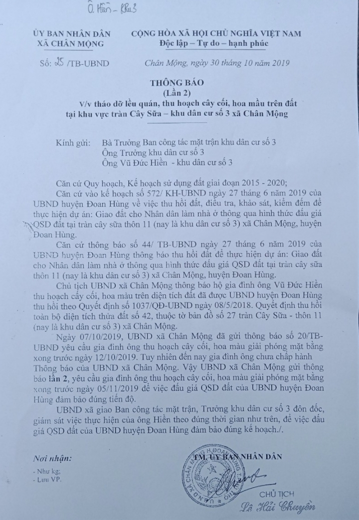 Nhiều người dân tố chính quyền ở Đoan Hùng (Phú Thọ) thu hồi đất 'trộm' đem bán đấu giá?