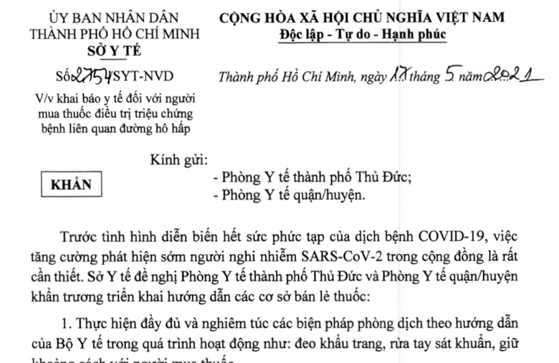 Người dân ở TPHCM mua thuốc ho, sốt phải khai báo y tế