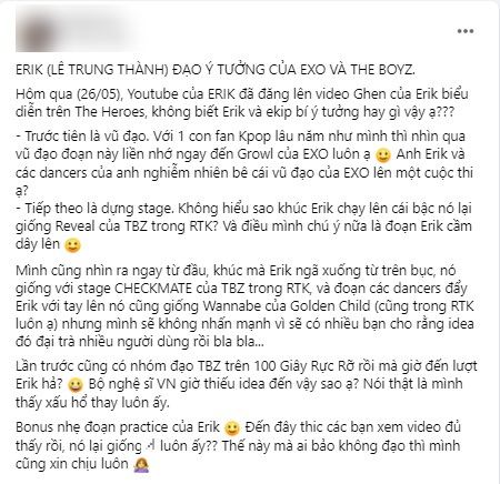 Erik vướng nghi vấn đạo nhái EXO trên sân khấu The Heroes