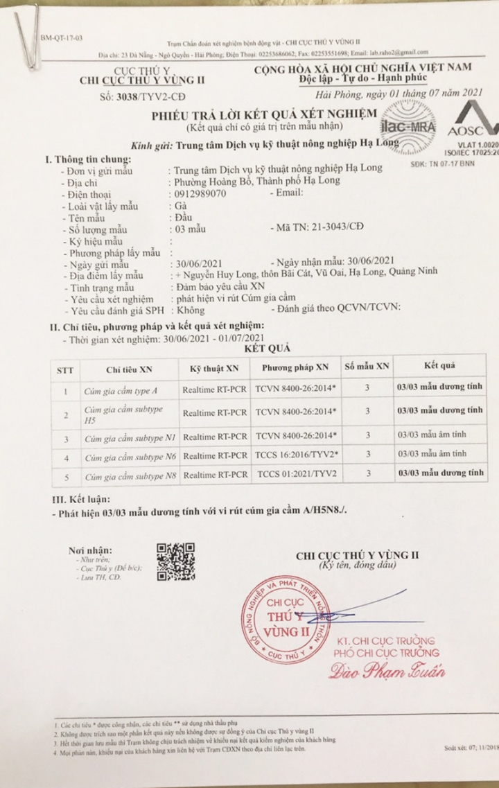 Việt Nam lần đầu ghi nhận chủng cúm gia cầm A/H5N8
