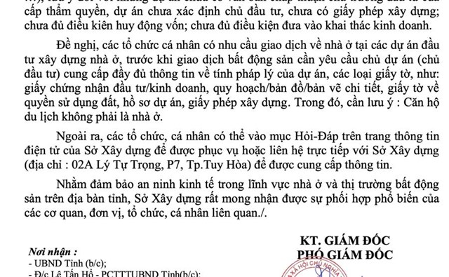 Phú Yên công bố loạt dự án chưa đủ điều kiện huy động vốn và khuyến cáo căn hộ du lịch không phải là nhà ở
