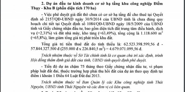 TTCP đề nghị làm rõ dấu hiệu vi phạm pháp luật của Công ty Cổ phần đầu tư APEC Thái Nguyên