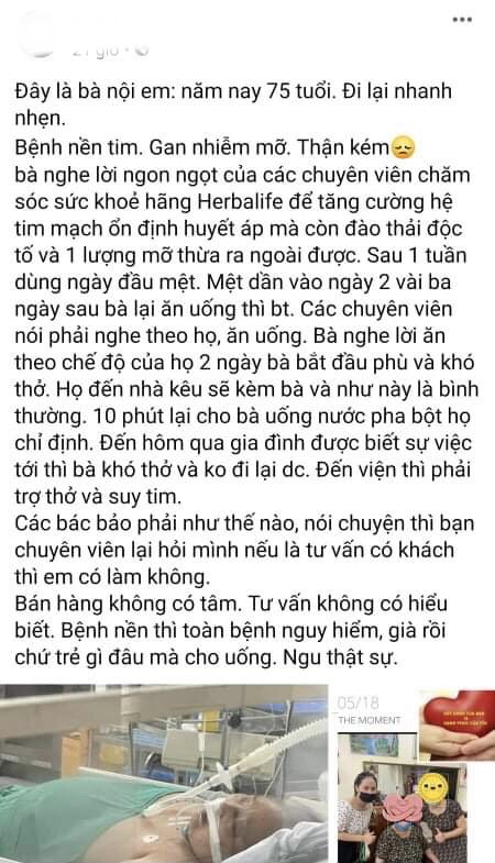 Bị suy đa phủ tạng sau khi sử dụng thực phẩm BVSK của Herbalife Việt Nam?