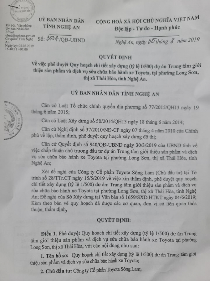 Nghệ An: Dự án Toyota Thái Hòa sau nhiều năm vẫn nằm "trên giấy"