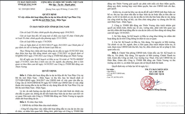 Quảng Nam: Chấm dứt hoạt động đầu tư dự án KĐT Vạn Phúc City do chủ đầu tư không đủ năng lực