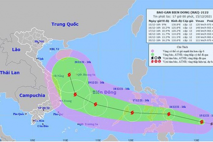 Bão Rai giật cấp 16 đang tiến vào Biển Đông, miền Bắc đón không khí lạnh tăng cường