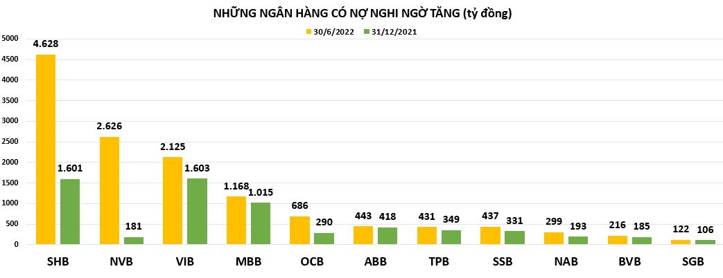 Nợ nghi ngờ mất vốn tại ngân hàng nào tăng nhanh nhất?