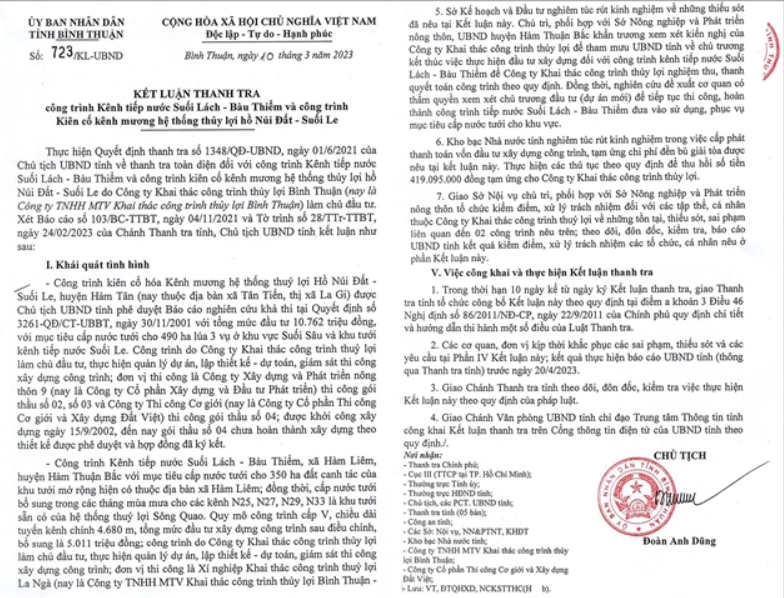 Bình Thuận: Tiếp tục điều tra những sai phạm của Công ty Khai thác công trình thủy Lợi